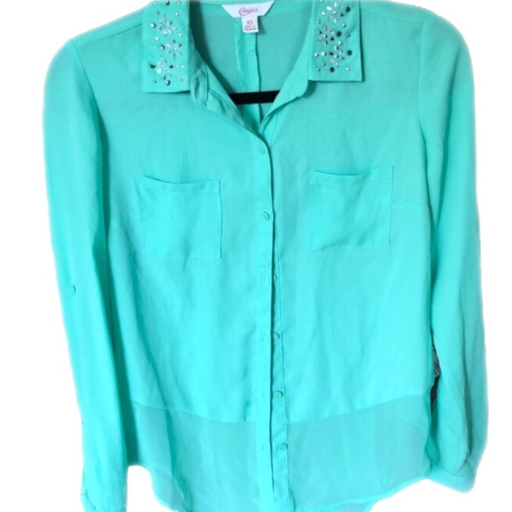 Candies like new teal button down with gems